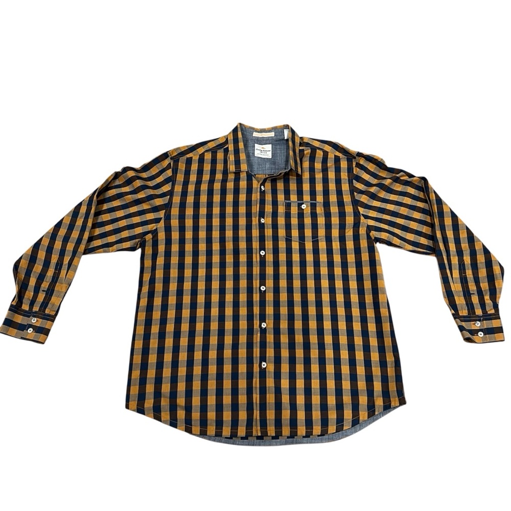 Tommy Bahama XL Plaid Button Down Shirt Island Crafted Cotton Lyocell